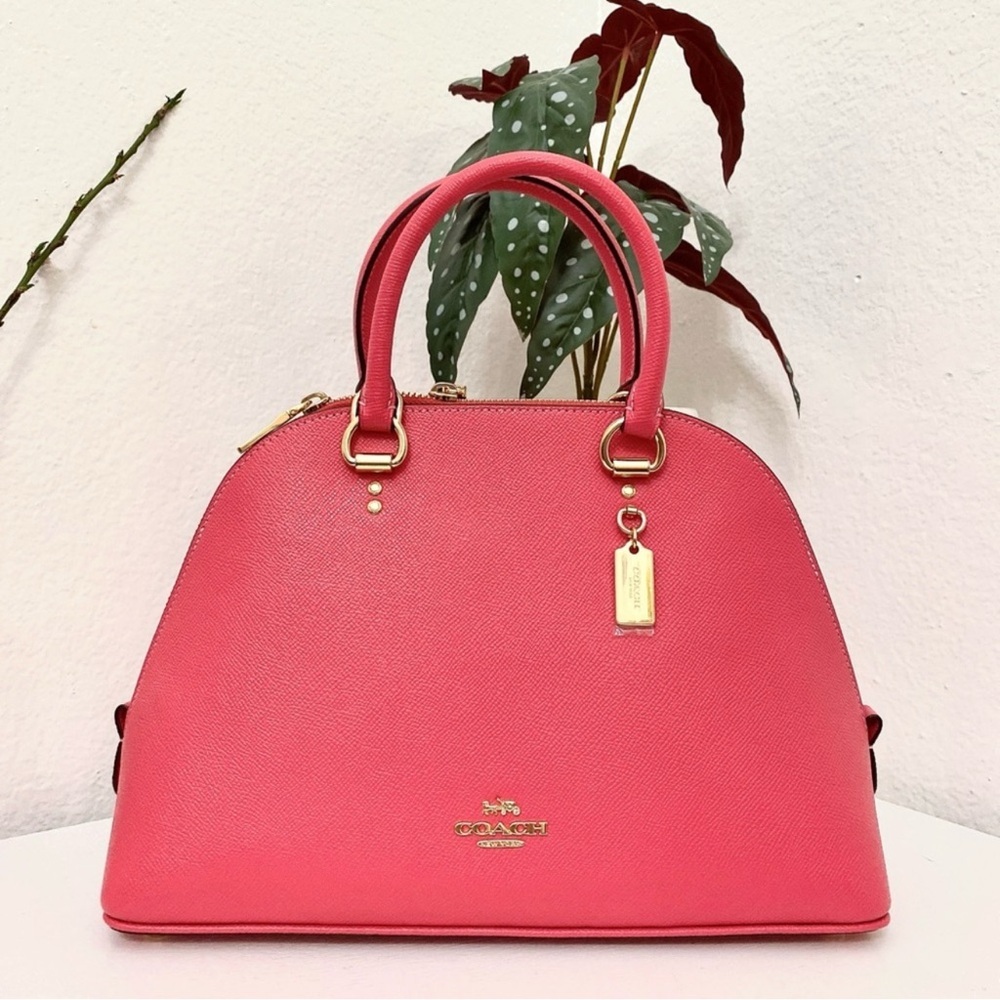 NWT Coach Large Leather Katy Satchel in Watermelon With Crossbody Strap - Picture 2 of 9
